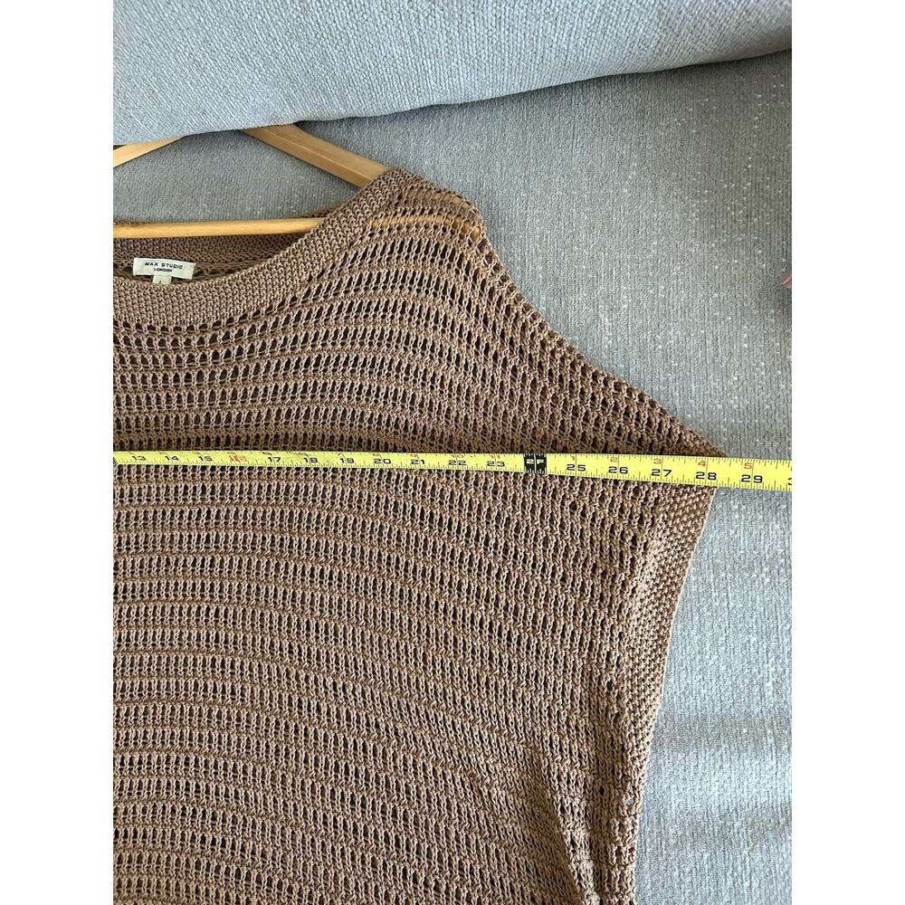 Crochet Tan Linen Blend Sweater Top L Open Knit Beachy Festival Coachella Boho - Picture 9 of 10
